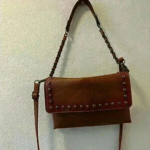 Brown studded shoulder or cross body purse